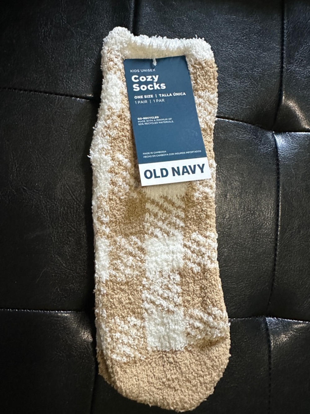 Old Navy Cozy Unisex Socks - Cream & Tan Non Slip Bottom Kids OS